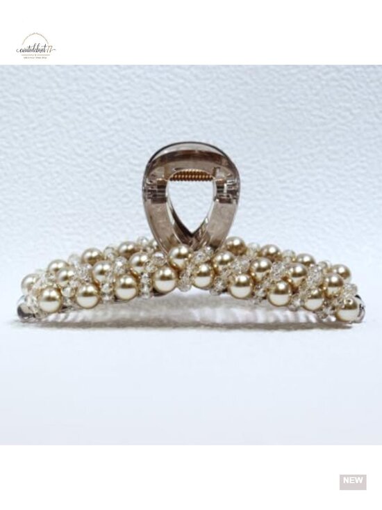 Handmade Faux Pearl Clear Crystal Hair Claw Clips for Women Strong Hold main image 4